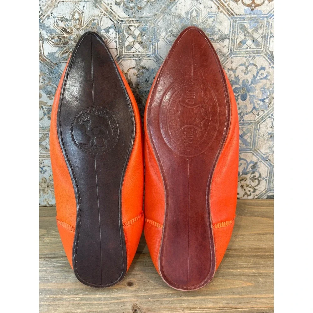 Es Saadi Moroccan Babouche Leather Mules Slides Mens 8 Orange Excellent
